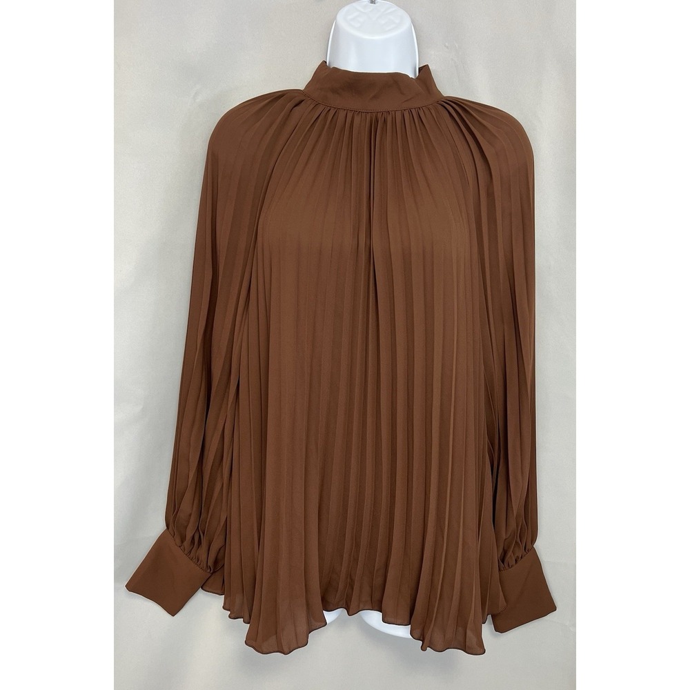 H&M  Blouse Top Pleated Long Sleeve Brown‎ Sz Medium New